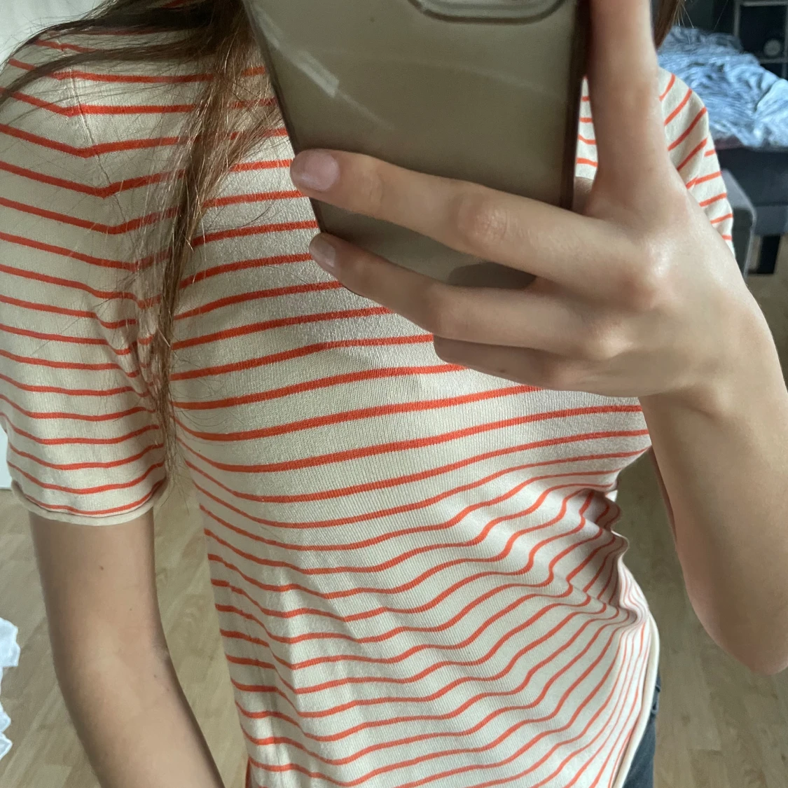 Randig stickat t-shirt - 90