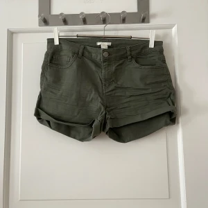 Shorts - Gröna shorts från H&M i storlek 38. Stretchigt material. Använda ett fåtal gånger, i bra skick. Bara att fråga om det är något du undrar! Kan mötas på Järntorget i Göteborg eller skicka, köparen står för frakt.
