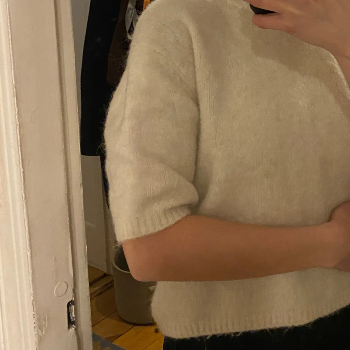 Stickad kortärmad tröja