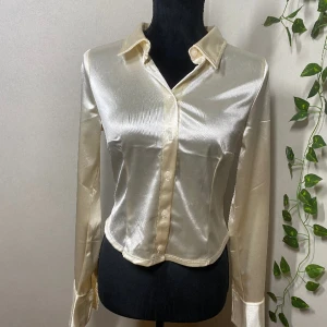 Skimrig skjorta - Säljer denna tjusiga skjortan som är cremefärgad och Skimrig. Köpt på Hm