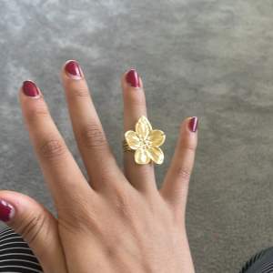 En jättefin guldig ring formad som en blomma. Den är lite liten på mig och skulle därför vilja sälja den :)