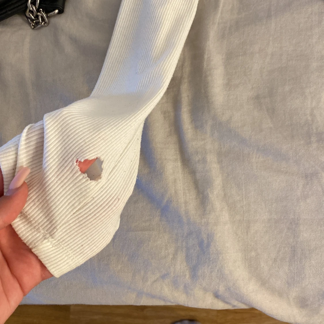 Fin har hål vid tummarna vit kofta tröja 💕 - 90