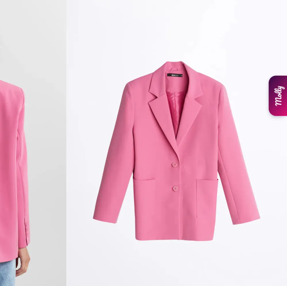 Säljer min jättefina Gina tricot blazer som numera är arkiverad. Den kommer tyvärr inte till användning 🥺 härlig rosa färg och oversize😮‍💨💘. Kostymer.