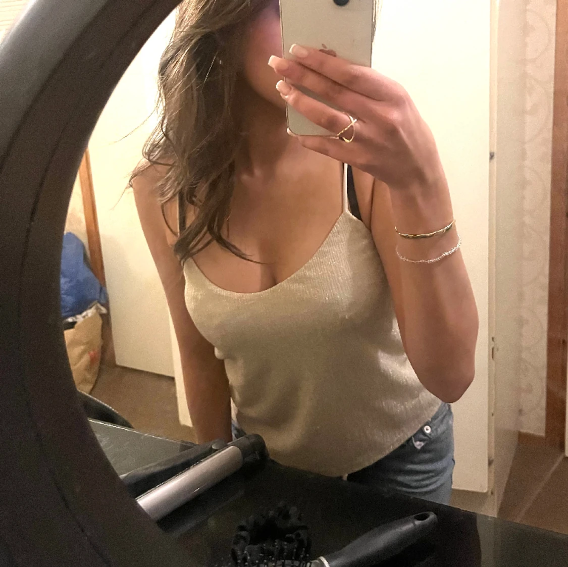 Beige glitter linne - 90