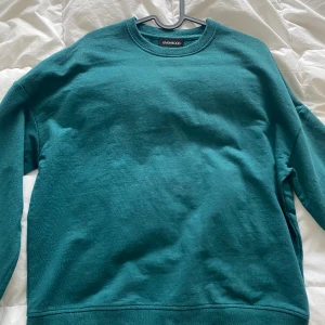Tjocktröja - En grön tjocktröja. Har ett litet hål i ena armen som man kan se på bilden, men annars inga större fel. Vet inte storleken, men tror det är S