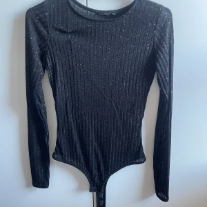 Svart meshtopp - Fin festtopp i mesh och glitter. Fin skick, använd 2-3 gånger. Långärmad body och kramar kroppen. 