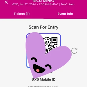 Nicki Minaj Ståplats!  - Sektion D. Ska resa så kan ej dra. 1 biljett.