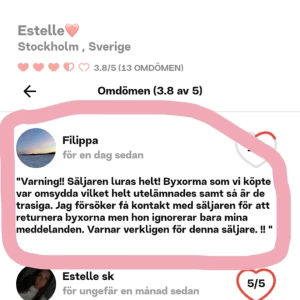 . - Hej! Ville informera er om att jag skrev till den här Andvändaren att jag hade sytt om jeansen till bootcut och hon påstår att jeansen är trasiga! Det här är en fake recension!!! Om ni är osäkra om jag scammar eller inte så kan jag alltid mötas upp