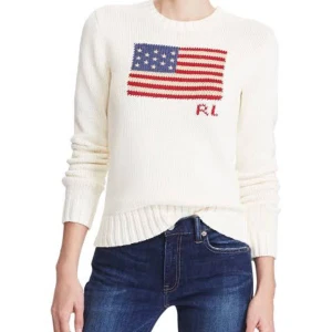 Ralph lauren tröja - Ralph lauren flag tröja. Storlek small. Nästintill oanvänd. Skriv vid intresse så kan jag ta egna bilder på tröjan😊