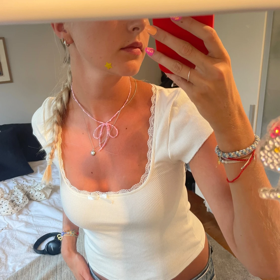 Söt vit topp med spets - 91