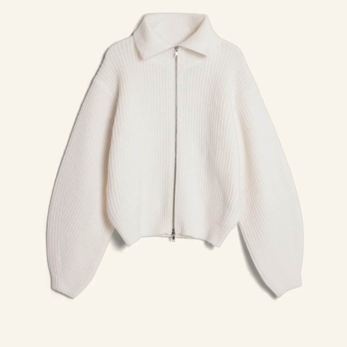 Vit stickad tröja med dragkedja - 91