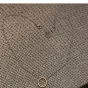 Silverfärgat halsband med cirkelberlock - Elegant silverfärgat halsband med en enkel cirkelberlock. Kedjan är tunn och justerbar med ett litet lås. Perfekt för en minimalistisk stil.