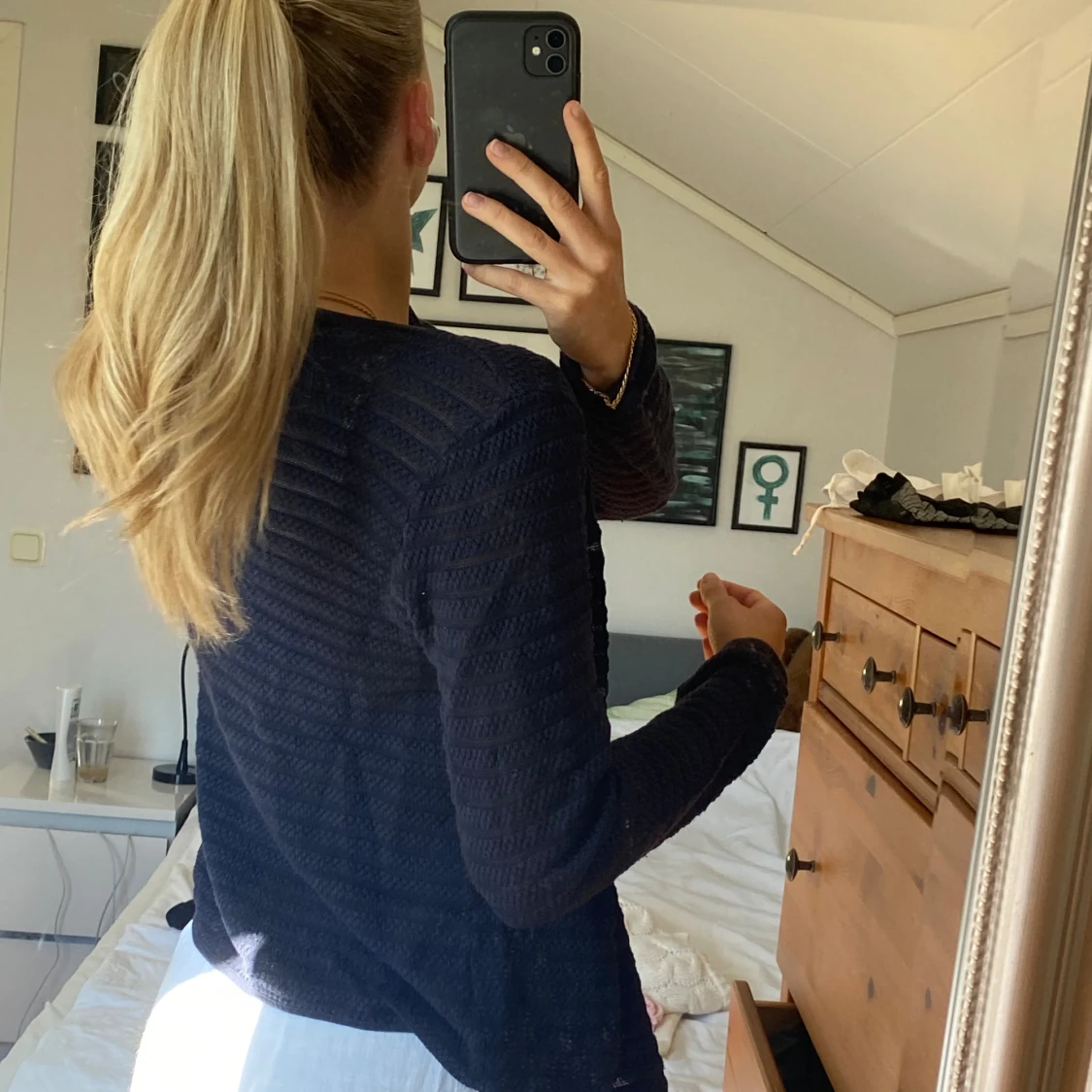 Marinblå tunt stickad kofta - 91
