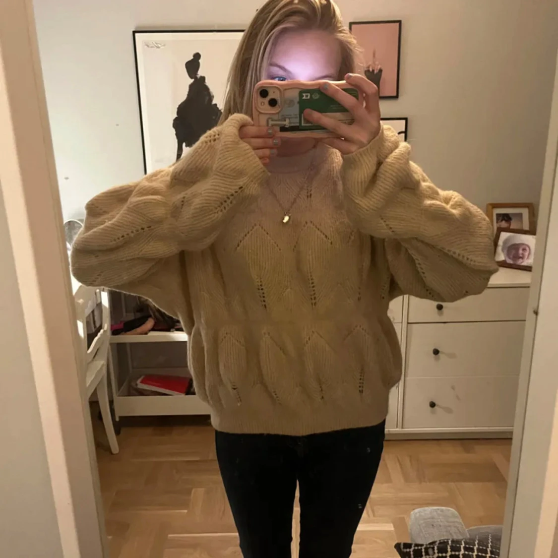 Beige/rosa stickad tröja💗 - 91