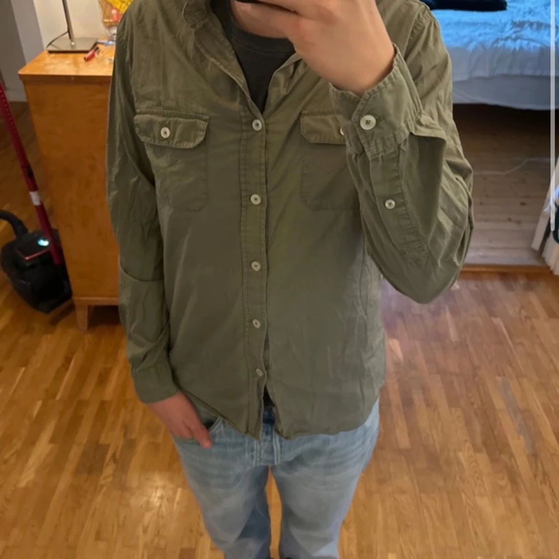 Grön bomullsskjorta - 90