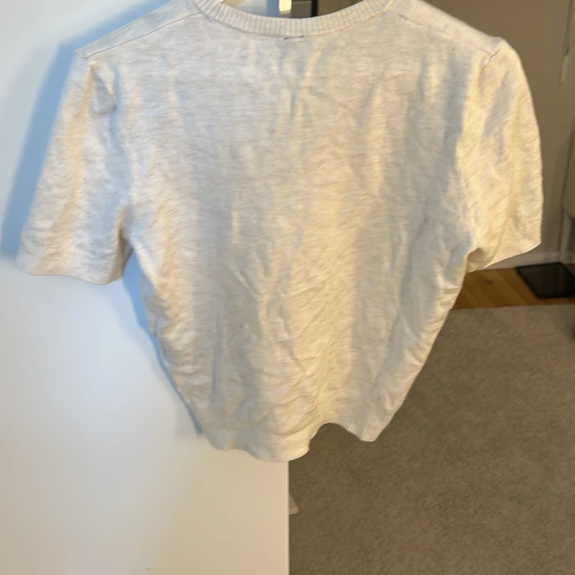 Beige stickad kortärmad topp - 2