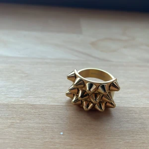 Guldfärgad ring med nitar - Snygg guldfärgad ring dekorerad med flera spetsiga nitar runt om. Perfekt för att ge en edgy touch till din stil. Ringen har en unik design som verkligen sticker ut. Från Edblad !