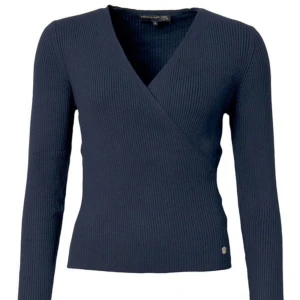 Pernilla Wahlgren tröja - Stickad tröja i omlottmodell från Pernilla Wahlgrens kollektion i ribbat material, använd en gång 💕