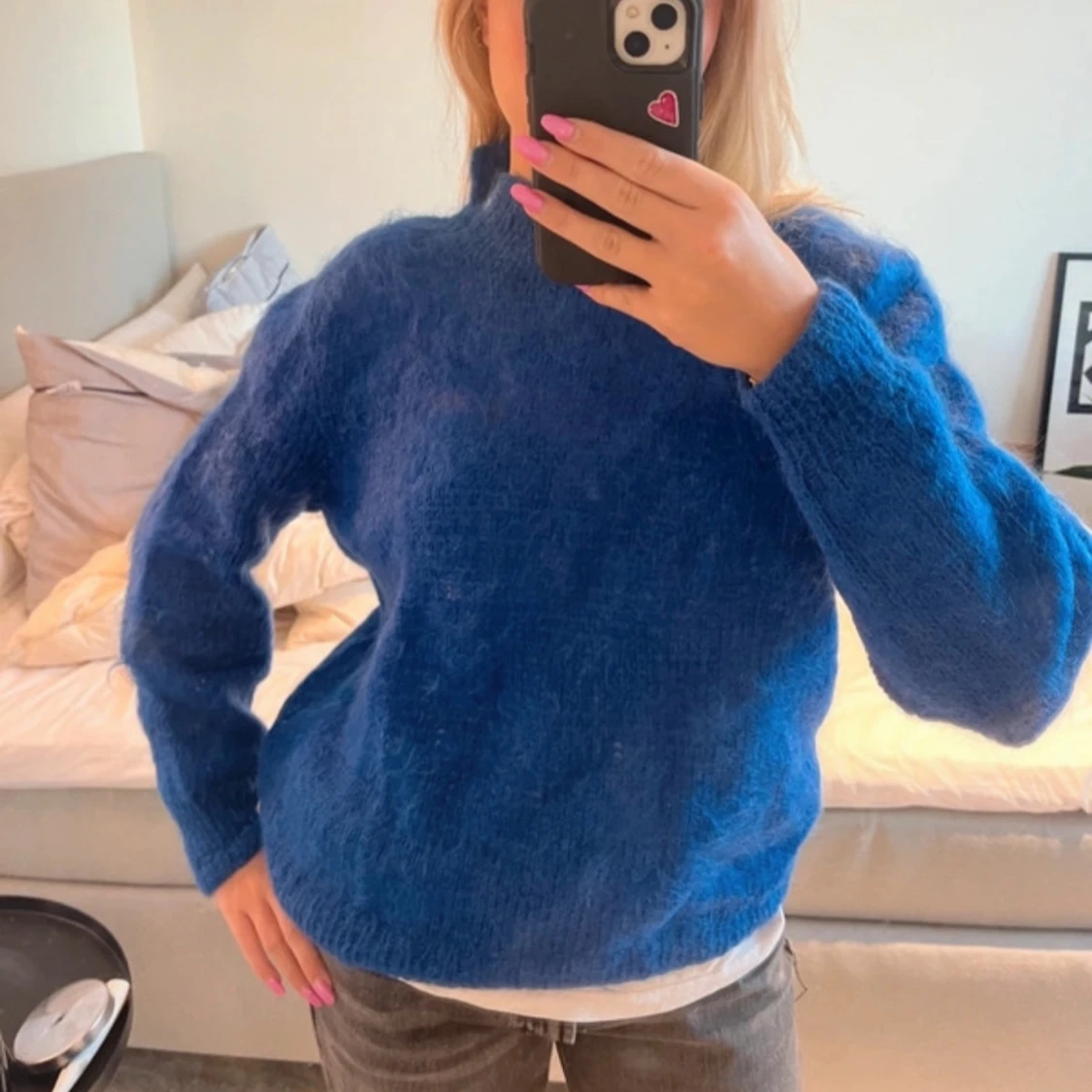 Blå stickad tröja - 90