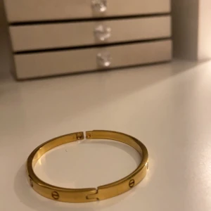 Guldarmband  - Elegant guldarmband med dekorativa skruvdetaljer och infällda stenar. Perfekt för att ge en lyxig touch till din stil. Armbandet har en slät och polerad yta som reflekterar ljuset vackert.