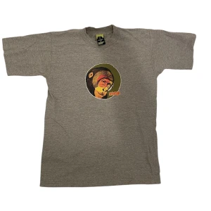 Grå xlargeclothing t-shirt - Cool grå t-shirt från XLARGECLOTHING med ett unikt tryck av en apa i rymdhjälm på framsidan. Perfekt för dig som gillar att sticka ut med ett annorlunda motiv. T-shirten har en klassisk passform och är kortärmad. Igenkligen storlek M men passar mer som S.