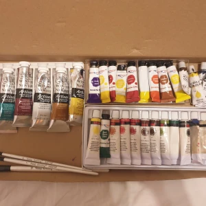 Bland med färger - Från olj färger till vatten färger massa med färger sen får man även några stycken penslar säljer för 80 då det finns några som är använda lite priset går att diskuteras