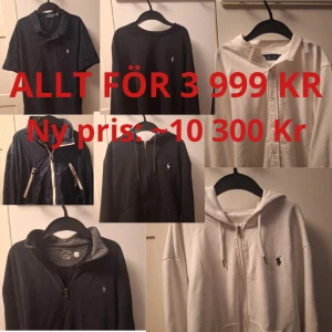 Kläder från Ralph Lauren  - Hej, säljer 7 stycken kläder! -Skjorta från Ralph Lauren Strlk L -Tröja från Ralph Lauren Strlk M/L -Långärm Skjorta från Ralph Lauren Strlk XL -Jacka från Armani Strlk M/L -Svart Hoodie från Ralph Lauren Strlk L  -Vit Hooide från Ralph Lauren Strlk L -Svart Half Zip Ralph Lauren Strlk L          Allt det här bara för 3999, där ny pris ligget på 10 000-15 000 kr! Pruta=snabb affär☺️
