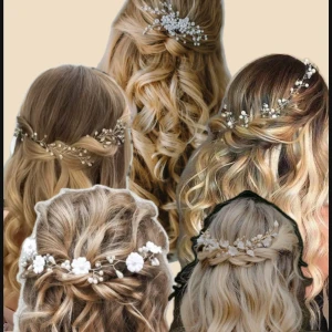 Hårnålar med pärlor och blommor - Vackra hårnålar dekorerade med vita pärlor och blommor. Aldrig använt, därav kvar i förpackningen. Passar utmärkt för speciella tillfällen som bröllop eller bal.