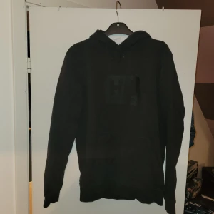 Svart hoodie Helly Hansen  - Snygg svart hoodie med ett svart Helly Hansen tryck på bröstet. Den har långa ärmar och en klassisk huva med dragsko. Nästan aldrig använd. Pris kan diskuteras vid snabb affär.
