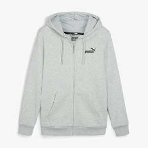 Grå hoodie från Puma - Säljer en stilren grå hoodie från Puma med dragkedja och huva. Tröjan har två praktiska fickor framtill och en diskret Puma-logga på bröstet. Perfekt för en avslappnad look.
