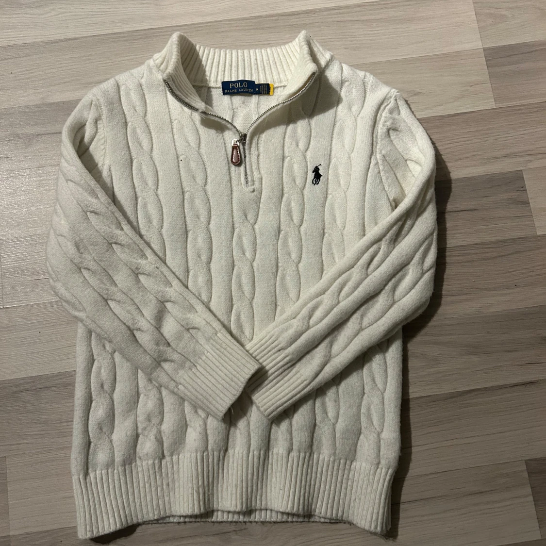 Vit cabelstickad halv zip från Ralph Lauren