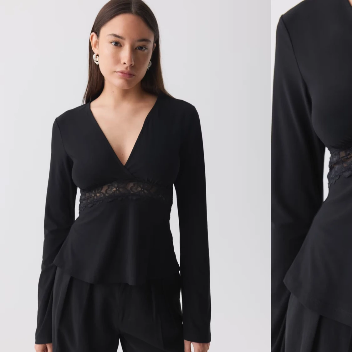 Svart omlottopp med spetsdetalj - 1