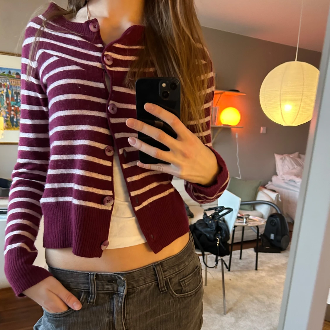 Randig stickad kofta i ull