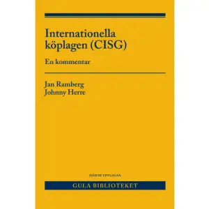 FN-konventionen om internationella köp (CISG) från 1980 har utgjort förebilden för den svenska köplagen. Vid tillämpning av CISG i Sverige är det därför främst av intresse att framhålla i vilka avseenden bestämmelserna i köplagen skiljer sig från motsvarande bestämmelser i CISG. En omfattande utländsk praxis har utbildats, vilket har stor en stor betydelse vid tolkning och tillämpning av CISG, medan svensk rättspraxis är mycket sparsam.I denna upplaga beaktas ny litteratur, nya uttalanden av CISG Advisory Council, nya upplagor av böcker och nya rättsfall. Arbetet med revideringen har utförts av Johnny Herre och granskats av Jan Ramberg.    Format Häftad   Omfång 707 sidor   Språk Svenska   Förlag Wolters Kluwer   Utgivningsdatum 2016-08-10   Medverkande Jan Ramberg   ISBN 9789139019626  