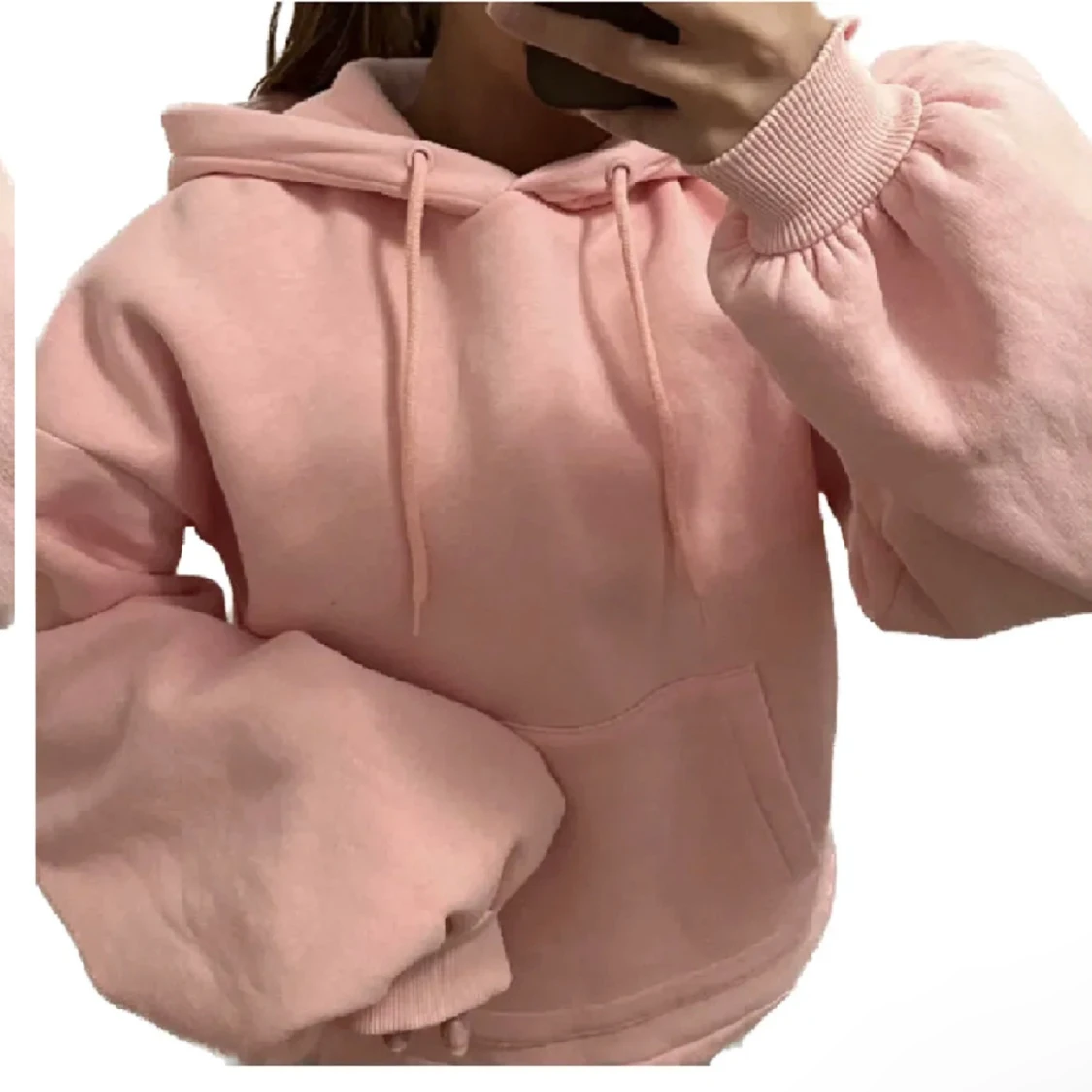 Rosa hoodie med puffiga ärmar - 1