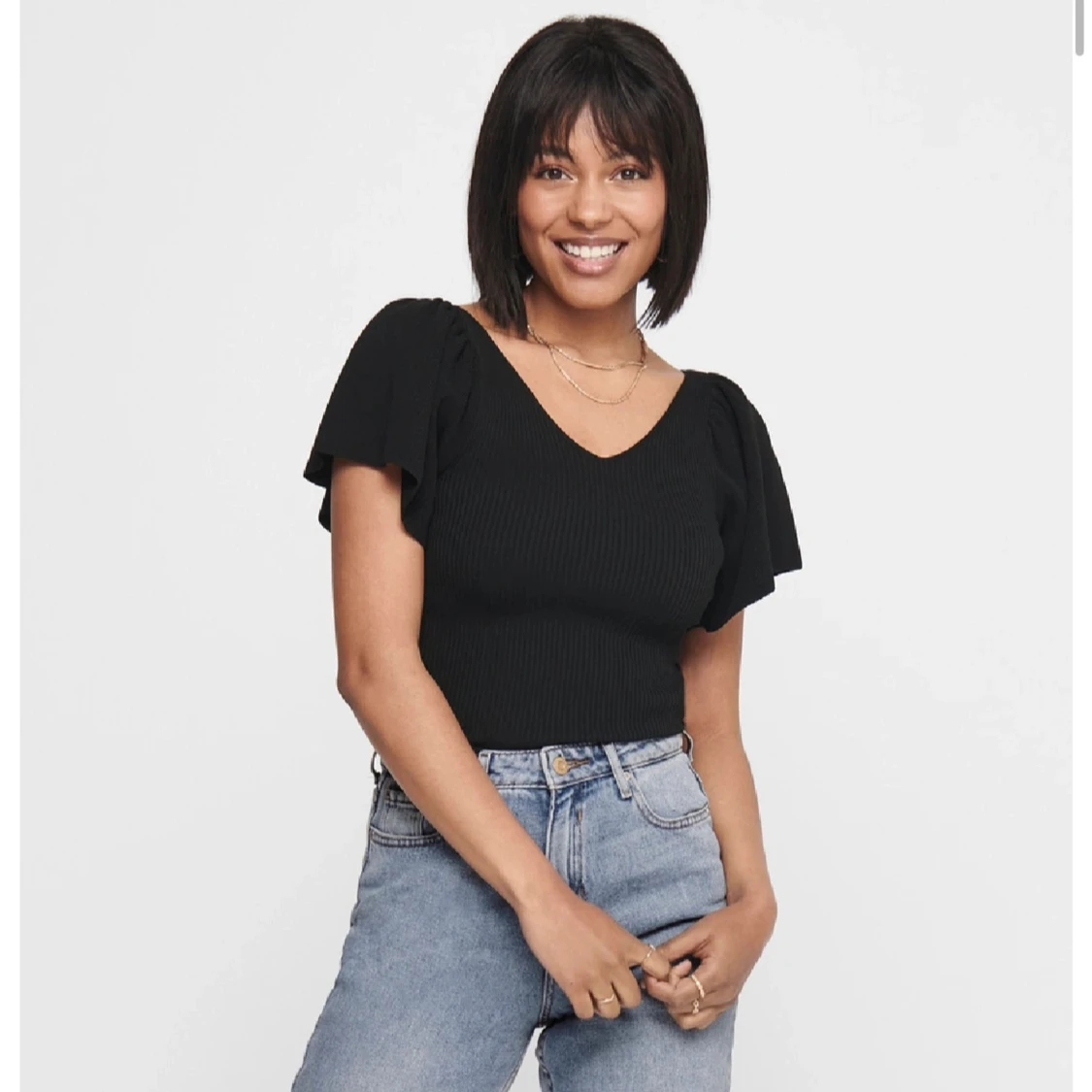 Svart volang topp  - 90