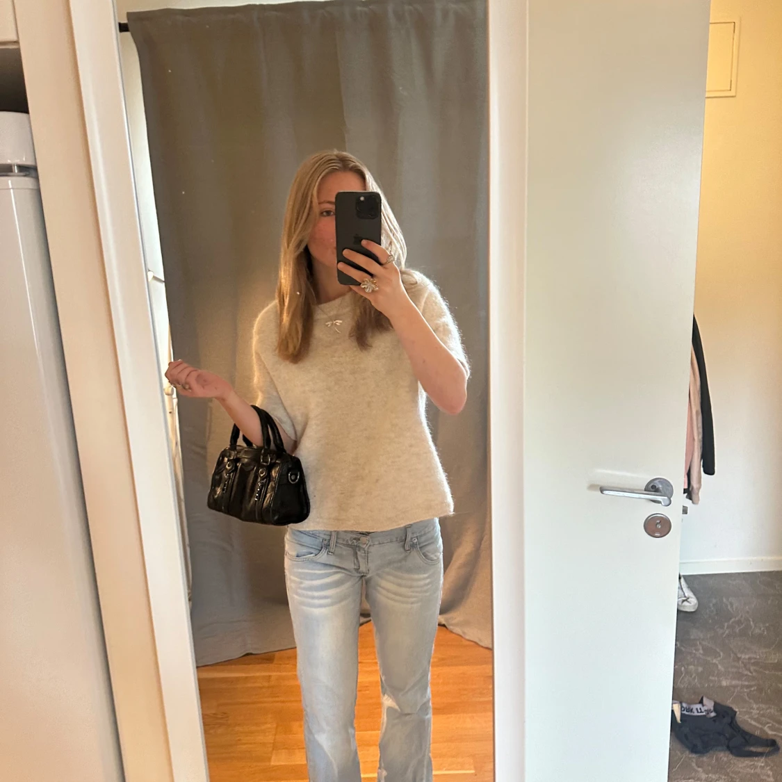 Stickad ull t shirt vit / beige - 91