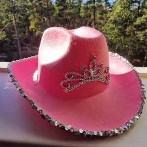 𝐑𝐨𝐬𝐚 𝐠𝐥𝐢𝐭𝐭𝐫𝐢𝐠 𝐜𝐨𝐰𝐛𝐨𝐲𝐡𝐚𝐭𝐭 𝐦𝐞𝐝 𝐭𝐢𝐚𝐫𝐚 - Hej jag säljer den här för jag har så mycket saker i gaberoben och behöver rensa ut lite :) Hatten har aldrig används köpte den av en annan försäljare här på plick men nu inte vill ha kvar den eftersom den bara ligger där.För mer info kontakta mig :D