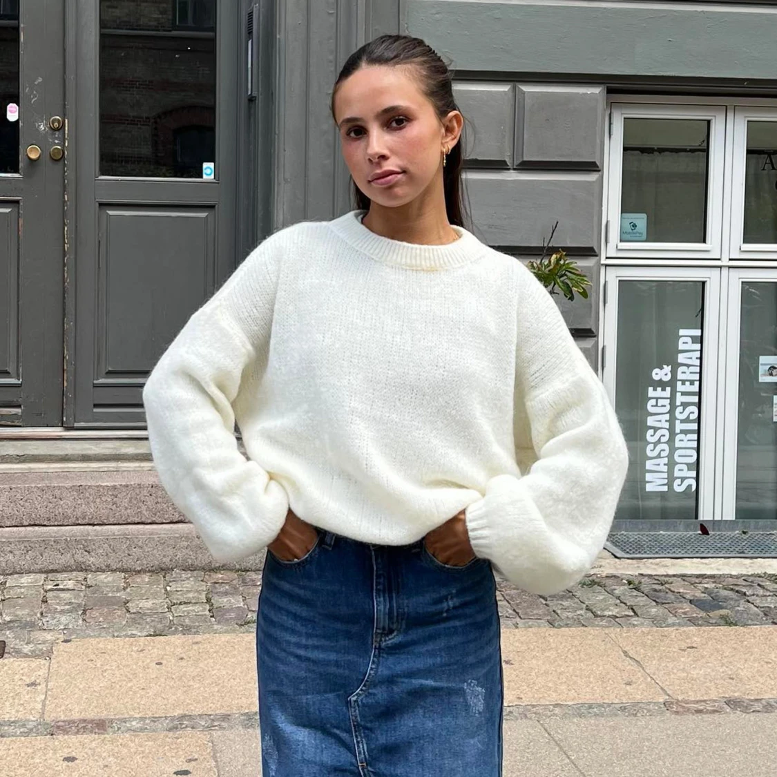 Vit stickad tröja - 91