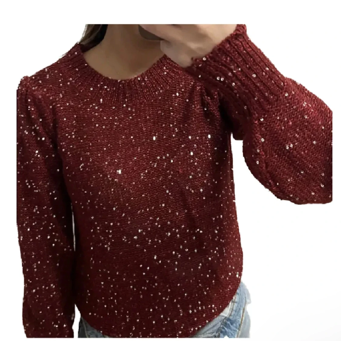 Vinröd glittrig stickad tröja