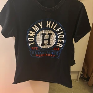 Tommy Hilfiger T-shirt  - Snygg svart t-shirt från Tommy Hilfiger med stort tryck på framsidan. Den är i storlek L men sitter även jätte bra på M, pris kan diskuteras!! Tveka inte att skriva!!