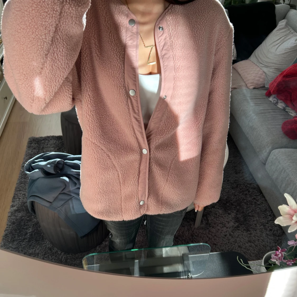 Rosa teddyjacka med quiltad insida