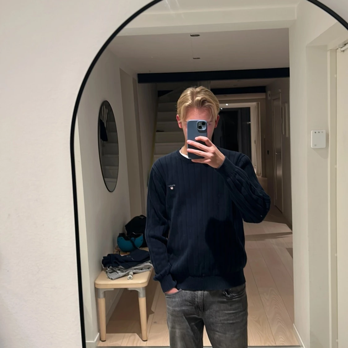 Blå Kabelstickad Gant tröja