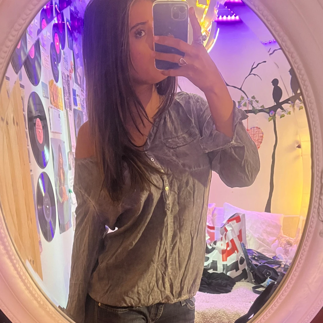 Grå offshoulder blus från Tom Tailor