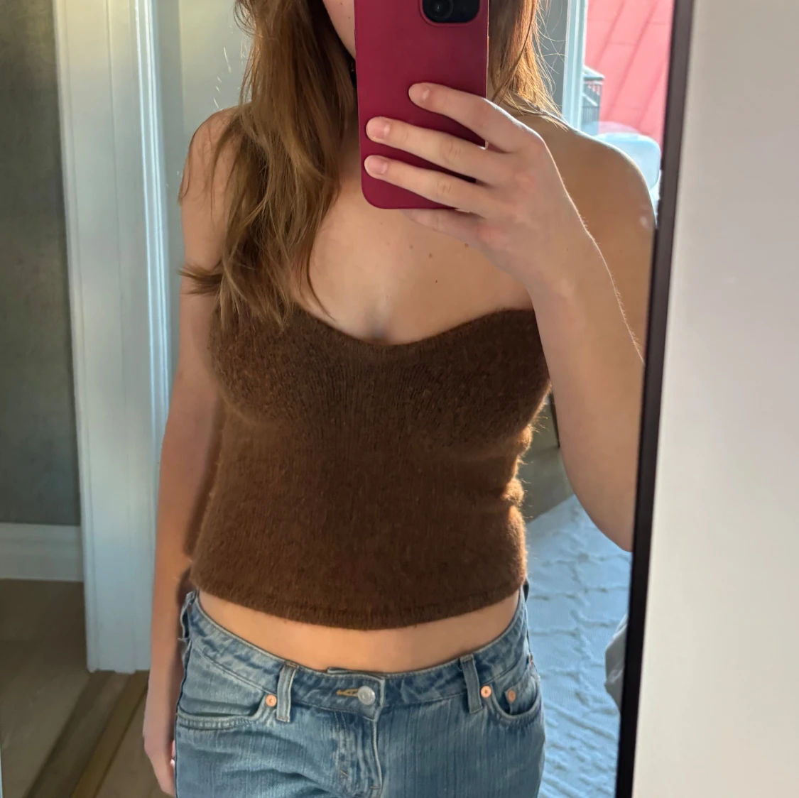 Fin brun stickad bandeu topp