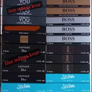 Parfymset med olika märken - Säljer ett set med flera olika parfymer i 33 ml flaskor. Märken inkluderar Emporio Armani, Boss, Dior och Jean Paul Gaultier. Perfekt för den som vill prova olika dofter. Begränsat antal kvar!