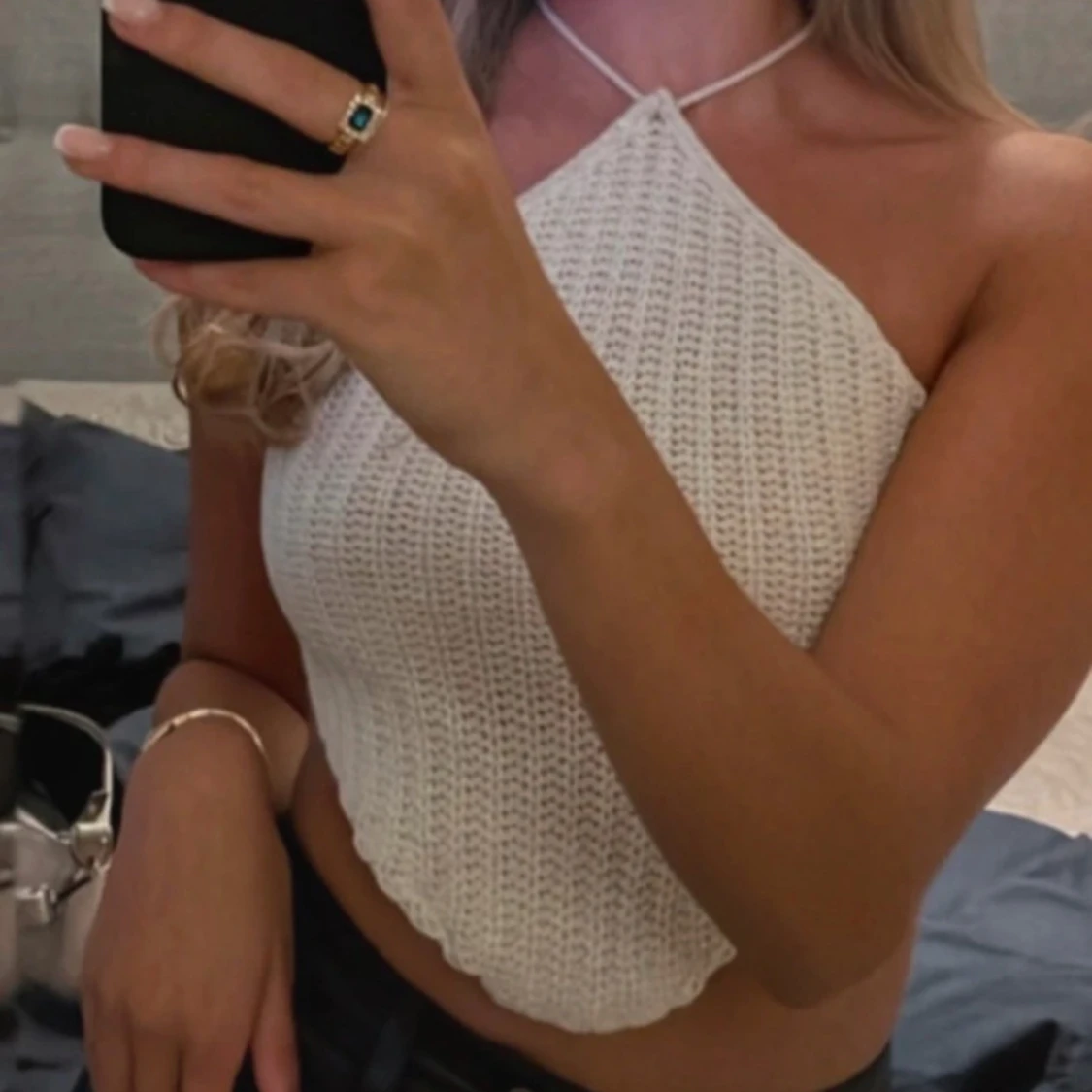 Vit stickad halterneck topp