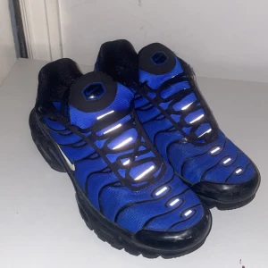 Nike Air Max Plus i blått och svart - Snygga Nike Air Max Plus sneakers i en cool blå och svart färgkombination. Skorna har en distinkt design med synliga Air Max-enheter i sulan och reflekterande detaljer på ovandelen. Perfekta för en sportig look. Tyvärr så har jag inte original lådan eller kvittot. Köpte dom för 2500 i slutet av augusti och dom har blivit sparsamt använda så dom är i princip nya. Pris kan diskuteras 