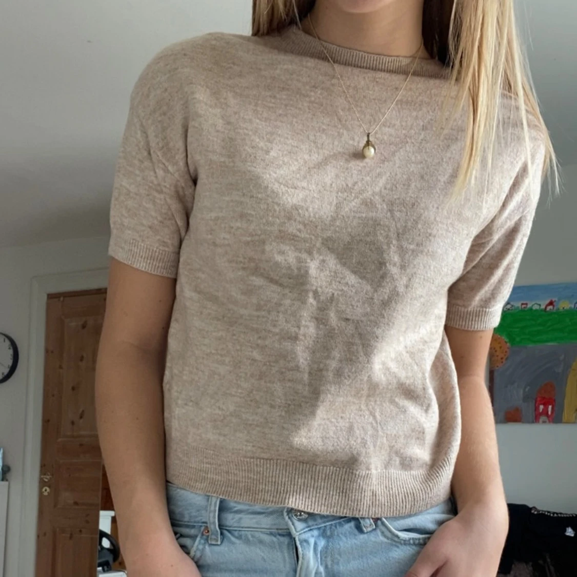 Kortärmad stickad tröja