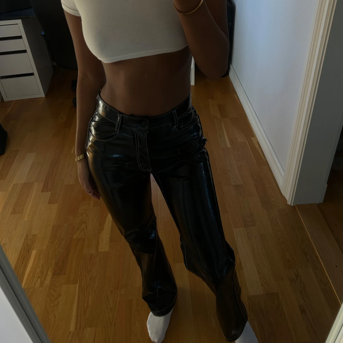 Svarta läder byxor 